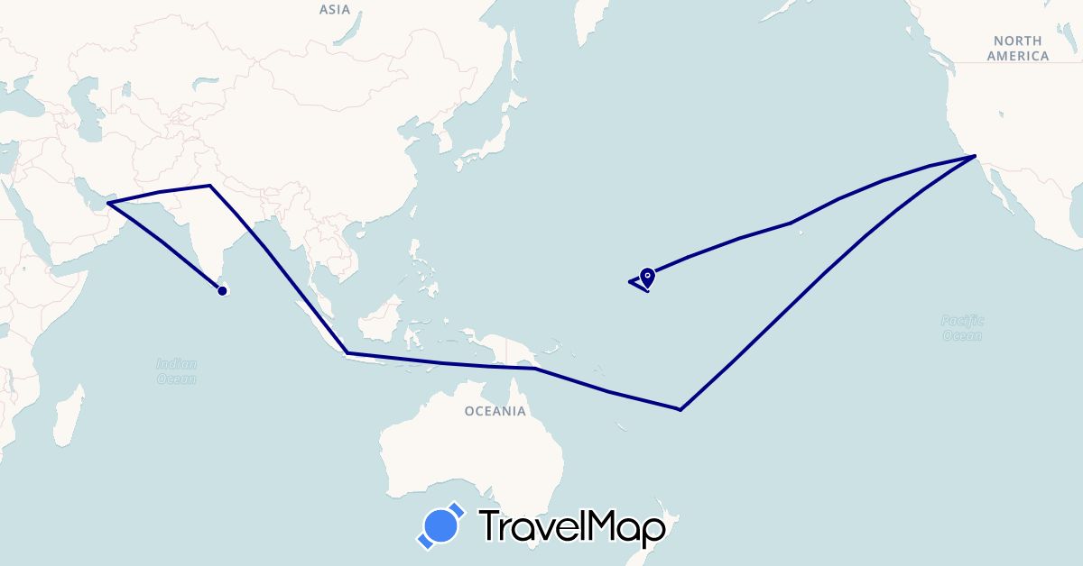 TravelMap itinerary: driving in United Arab Emirates, Fiji, Indonesia, India, Sri Lanka, Marshall Islands, Papua New Guinea, United States (Asia, North America, Oceania)